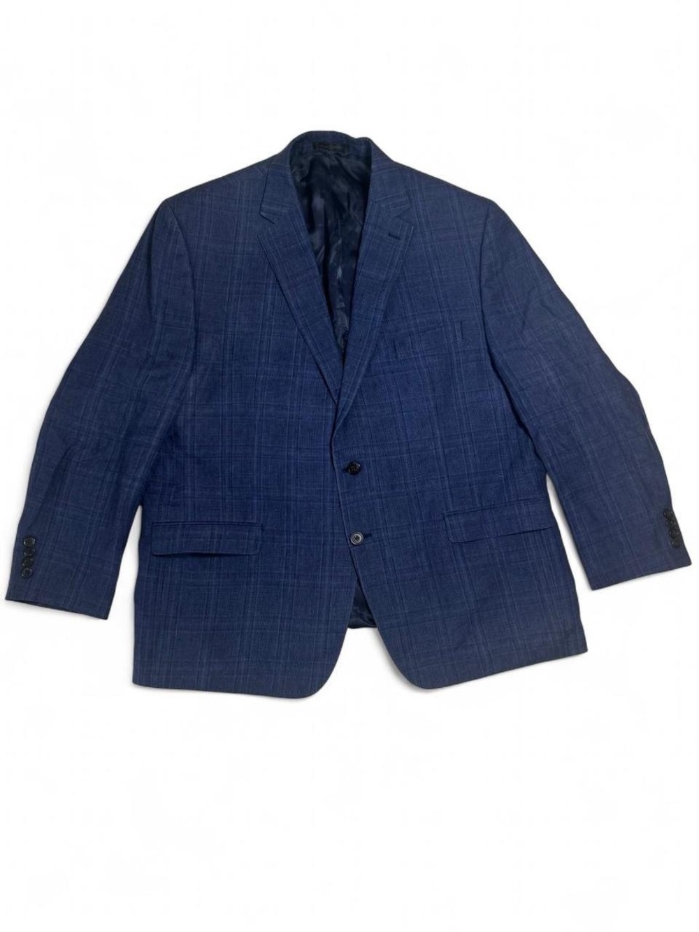 Lauren Ralph Lauren Linen Blazer Sport Coat Blue Plaid 48R Mens Jacket